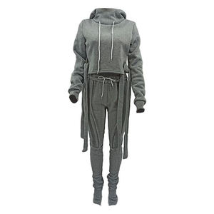 Vente en gros Automne Femmes Épais Manches Longues 2 Pièces Solide Décontracté Transpiration 100% Coton Survêtement Ensembles - Product Image 6