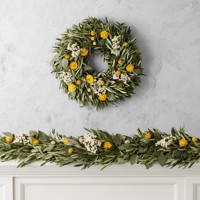 MCflora Grosir Karangan Bunga Hijau Awet dari Boxwood, Eucalyptus, Ruscus, Craspedia, Dekorasi Pintu Rumah Minimalis, Pemasok Grosir