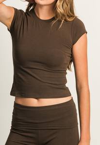 Cotton ribbed <b>crop</b> top for ladies slim <b>fit</b> short sleeve round neck fashion tee suitable for casual occasions and trendy outfits - Product Image 3