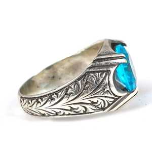925 Sterling Silver Men's <b>Ring</b> Oval Cut Aquamarine Stone Rhodium Plated Gemstone <b>Ring</b> for Everyday Wear Fine Jewelry IGI - Product Image 3