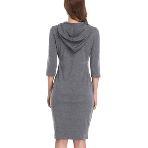 ชุดเดรสแขนยาวแบบเรียบง่ายมีฮู้ดสำหรับผู้หญิงเดรสแขนยาวแบบสวมหัวผ้าคอตตอน100% ไหล่ตกชุดเดรสแขนยาวออกแบบได้ตามต้องการ - Product Image 5