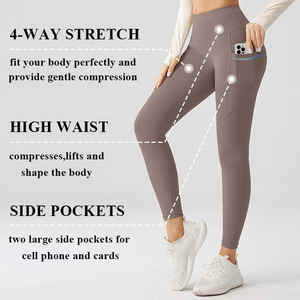 High Waist Tummy Control Breathable Exercise <b>Leggings</b> Fitness Buttery Soft Fabric Custom Logo <b>Leggings</b> <b>With</b> <b>Pockets</b> Size XL XXL - Product Image 5