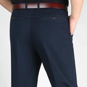 Pantalon taille moyenne pour hommes Pantalon habillé écologique respirant décontracté droit en coton ample fermeture à cordon solide blanc automne - Product Image 3