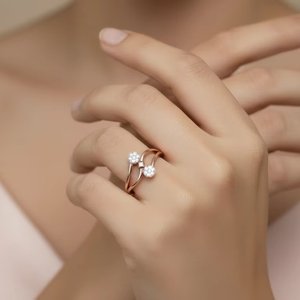 Anillo de Diamantes de Doble Círculo de Diseño para Mujer |   Anillo de Oro de 14K y Diamantes Naturales con 15 Diamantes de Corte Brillante Redondo |   0.15 quilates - Product Image 5