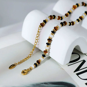 Vintage Waterproof 316l Stainless Steel Custom 18k Gold Plated Tiger Eye Agate Necklace Bracelet <b>Set</b> Jewelry <b>Sets</b> for Women - Product Image 4
