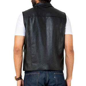 Beautifully Designed Men's <b>Black</b> Leather <b>Vest</b> Fashionable Winter Outer Wear Front Hook Fastening Breathable Zipper Customized - Product Image 2