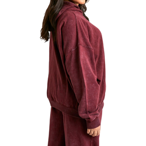 Sweat à capuche long en coton pour femme, hiver 2026, nouveau modèle personnalisé, lavage à l'acide, uni, broderie, pour la vente en gros - Product Image 3