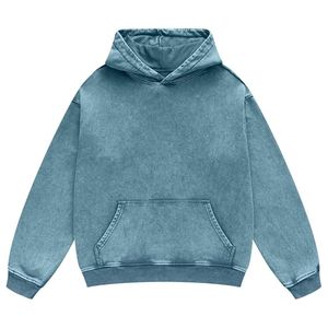 Sudadera unisex con capucha lavada con ácido gris, ropa de calle Vintage con hombros caídos, sudadera extragrande mezclada de algodón 100% - Product Image 3