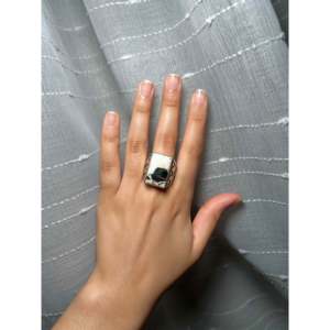 Alex Begay White Buffalo & Sterling <b>Silver</b> <b>Statement</b> <b>Ring</b> Asscher Cut Natural Stone Bezel Set Size 10.25 Everyday Wear - Product Image 5