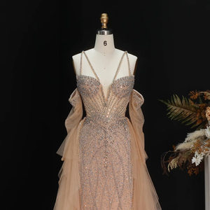 Robe de bal de luxe Jancember LSZ123 Champagne 2026, robe de soirée scintillante avec cape, lourdement ornée de strass - Product Image 4