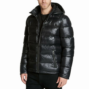 Black Color Men's Puffer Jackets With Hoodies Plus Size Winter Wear Nylon Polyester Made Puffer Jacket With OEM - Product Image 6