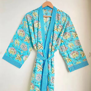 Kimono corto de algodón para dama de honor, vestido informal Unisex de talla única para playa de verano, estampado Floral de alta calidad - Product Image 1