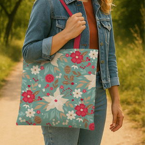 Sacs fourre-tout en toile de coton à motif floral printanier avec fermeture éclair - Product Image 2