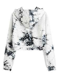 Sudadera con Capucha Corta de Manga Larga con Estampado Tie Dye Personalizada OEM para Mujer, Ropa Urbana, Sudadera con Capucha Estampada de Alta Calidad para Mujer - Product Image 2