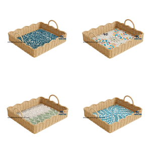 Plateau décoratif en rotin carré du Vietnam avec incrustation de capiz en nacre pour cadeau de vacances Ramadan ou affichage à la maison - Product Image 2