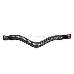 Bande de front de cheval rembourrée en cuir de selle épais haute finition en taille épi avec cristaux de marque multicolores incrustés de bande de front bling - Product Image 1