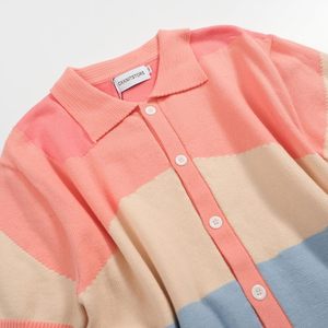 Polos Vintage de manga corta para hombre, camisas informales con patrones geométricos de punto multicolor, Polo de algodón 100% - Product Image 4