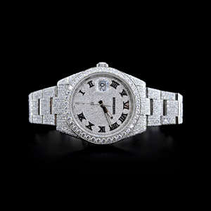 Recién llegado, reloj inteligente analógico alto VVS Clarity Moissanite Diamond, banda de acero inoxidable blanca completa, estilo helado de moda - Product Image 1