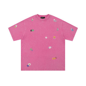 T-shirt surdimensionné à col en V délavé à l'acide personnalisé avec impression DTG vintage pour hommes 100% coton respirant anti-froissement décontracté - Product Image 3