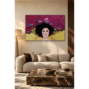 Impression sur toile du visage d'une femme Fida avec des oiseaux dans ses cheveux - Product Image 2