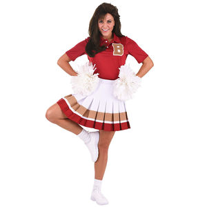 Fabrication pakistanaise uniformes de pom-pom girl pour femmes chemise à patchs en chenille à demi-manches avec jupe multicolore - Product Image 1