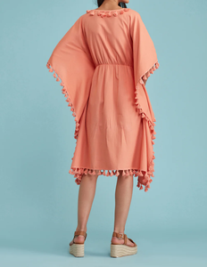 Vestido Largo Informal Tipo Kaftan Naranja para Mujer, Manga Larga con Bordado de Encaje, Suministro ODM, Cintura Natural, 100% Algodón, Verano - Product Image 3