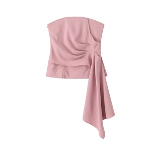 ชุดสองชิ้นเสื้อเกาะอกจับจีบแฟชั่นสำหรับผู้หญิงชุดสองชิ้นเอวสูงมีกระเป๋าข้าง - Product Image 2