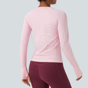 Haut de sport pour femme grande taille, design personnalisé, usage extérieur, manches longues, couleur unie, respirant, écologique, col rond - Product Image 2