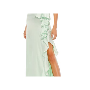 Abito da sera lungo a tromba in raso pistacchio Mac Duggal IEENA con balze e vita naturale, taglia 4 - Product Image 6