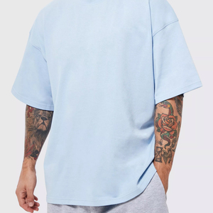 High Quality 100% Cotton Men's Boxy T-Shirt Custom Oversized <b>Mock</b> <b>Neck</b> <b>Top</b> Breathable with Solid Pattern 200 Grams Fabric Weight - Product Image 1