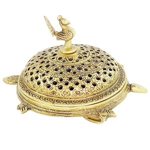 Quemador de Incienso de Latón Puro de Alta Calidad con Grabado y Acabado Pulido, Quemador de Lobán Tradicional de Latón Vintage para Decoración del Hogar - Product Image 1
