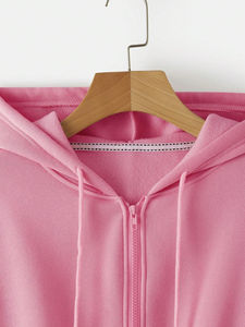 Mujer Crop Hoodie Plain Blank Zipper Crop Top Sudadera con capucha de manga larga - Product Image 3