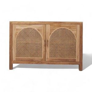 Farmhouse 2 Cane Door Madera de teca maciza Almacenamiento de cocina Buffet Aparador sin tratar para comedor Sala de estar Dormitorio Hotel Home Bar - Product Image 3