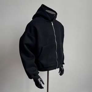 Logo personnalisé Vente en gros Hiver Hommes Polyester/Coton Polaire Épais à manches longues Blanc Crop Zip-Up Sweat à capuche - Product Image 5