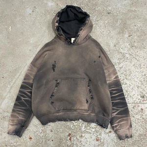 Personnalisé recadrée Boxy Hoodies coton vierge en détresse Vintage fermeture éclair pierre acide soleil fané Hoodies - Product Image 2