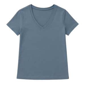 T-shirt pour femme à manches courtes et col en V bleu cendré, 100% coton biologique de luxe, pré-rétréci, certifié GOTS, doux, respirant, coupe ajustée - Product Image 1