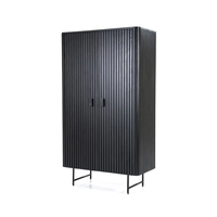 Armoire de rangement de cuisine moderne en bois de manguier, résistante à l'eau, avec étagères et tiroirs, armoire compacte pour garde-manger, finition noire