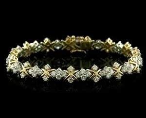 Bracelet Tennis Femme Plaqué Or Jaune 14K 4 Ct Taille Ronde Diamant Simulé Moissanite Bracelets Elégants pour Femme - Product Image 1