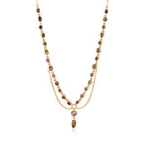 Collier pendentif multi-tourmalines en argent 925 plaqué or fin, collier bohème de luxe pour femme, cadeau d'anniversaire - Product Image 1