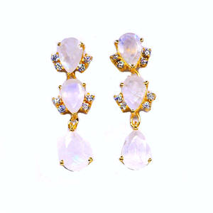 925 Sterling Silver Women's Wedding Earrings Gold-Plated White Topaz <b>Rainbow</b> Gemstone Chic Classic Flower Pattern for Chic - Product Image 2