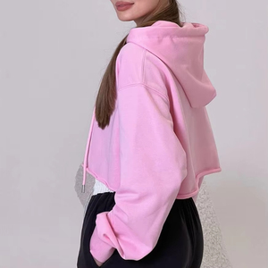 Latest style Fashion Custom Logo Y2K Streetwear Women Pink High Quality Drop Shoulder Cotton Pullover women <b>Cropped</b> <b>Top</b> Hoodie - Product Image 2