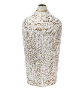 Vase en métal blanc antique 2026, vase à fleurs élégant en fer de style côtier avec design en plâtre fait à la main pour la décoration de la maison, salon - Product Image 1