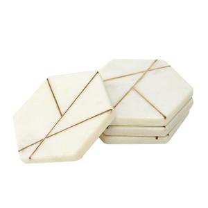 bulk supplier White <b>Marble</b> <b>Coasters</b> Set of 4 for Tea <b>Coasters</b> Handcrafted <b>Marble</b> <b>Coasters</b> for Heat Utensil Square Brass - Product Image 3