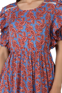 À la mode imprimé fleuri Maxi femmes à la main été fête Style crêpe fluide décontracté manches courtes à volants taille élastique a-ligne rapide - Product Image 2