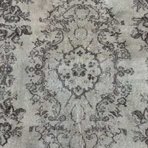 พรมตุรกีโบราณขนาดใหญ่ 6x9.3 ฟุต สีเทา ลายพิมพ์นามธรรม ทำจากขนสัตว์ - Product Image 3