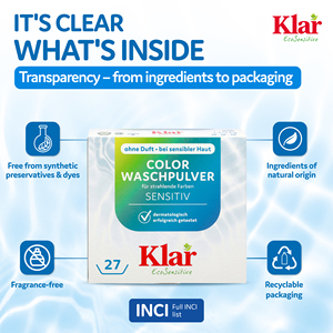 KLAR Custom 3 Poudre à lessiver végétalienne écologique et douce pour les couleurs 1,375 kg Sans parfum 27 lavages Plus de 80 % d'ingrédients pour bébés - Product Image 3