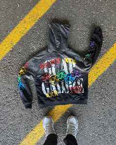 OEM Ensemble de survêtements d'hiver pour hommes en coton imprimé personnalisé Sweat à capuche écologique à bord brut pour pantalon à imprimé bouffant Jogging évasé deux pièces - Product Image 3