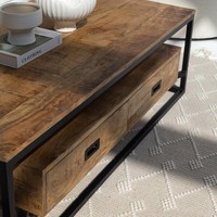 Table basse contemporaine en bois de manguier à 2 tiroirs, fabriquée à la main, en bois massif, moderne, pour la maison, l'hôtel, utilisation mobile, décorative, industrielle