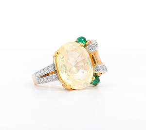 Bague en diamant Moissanite ovale avec saphir jaune et émeraude Bague en or massif pour bijoux de mode pour femmes - Product Image 3