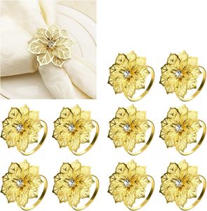 Anneaux de serviette en métal doré, motif floral ajouré, avec strass, pour mariage, banquet, hôtel, table - Product Image 1